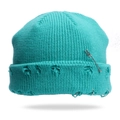 Hip-hop knit beanie in lake blue featuring distressed holes and silver metal rings - One Size / Lake Blue