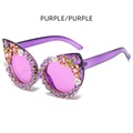 Occhiali da sole cat eye viola con strass viola, fiori e decorazioni ape dorate - Viola/Viola