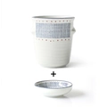 Handbemaltes Keramik-Set aus Tasse und Untertasse im japanischen Stil mit Linien - Fishing Fire Halter + Basis-Set / 2-teiliges Set