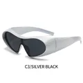 Occhiali steampunk futuristici in C3 argento e nero con texture a coste industriali - Montatura Argento Lente Grigio Nero