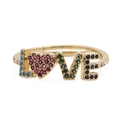 Colorful gemstone LOVE ring with heart-shaped detail and micro-pave gold finish - Adjustable Open / Gold/Multicolor