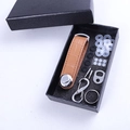 Brown leather key organizer set with silver metal hardware in a black gift box - Crocodile Light Brown