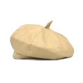 Detalle de la boina de cuero PU beige crema con grano texturizado y costuras - M (56-58cm) / Beige