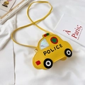 Graziosa borsa a tracolla gialla a forma di auto per bambini in pelle PU con logo polizia - Giallo