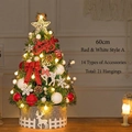 60cm mini Christmas tree with red and white ornaments, warm LED lights, and reindeer collar - 60CM / Red & White