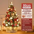 90cm Christmas tree set with red and white ornaments, warm lights and reindeer tree skirt - 90cm / Red & White