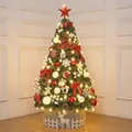 Premium 120cm PVC Christmas tree set with red and white ornaments and LED lights - 120cm / Red & White