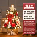 45 cm Mini-Tischweihnachtsbaum-Set mit rot-weißem Schmuck und LED-Beleuchtung - 45cm / Rot & Weiß