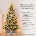 Golden and white 120cm Christmas tree with 35 ornaments, lights and deer pattern tree skirt - 120cm / Gold White