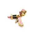 Pink enamel high heel and lipstick charms on golden brass bead for DIY bracelets - Lipstick and High Heels Style(18#)