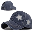 Berretto da baseball in cotone lavato blu scuro con stelle di paillettes e foro per coda di cavallo - Regolabile / Blu navy