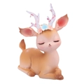 Cute brown sika deer car ornament with pink flower antlers in a sleeping pose - 4A Large Flower Deer