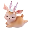 Cute brown cartoon deer figurine with glitter purple antlers in lying pose - 6B Mini Flower Deer