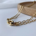 Minimalist double layer chunky gold chain necklace on a modern wooden tray backdrop - Gold (X2033)