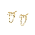 Elegant s925 silver needle gold earrings with three zircons and hanging chain links - Gold