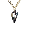 Hip hop gold necklace with colorful zircon lightning pendant and bold Cuban link chain - 50cm Gold Chain with Colorful Zircon Lightning Pendant
