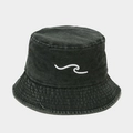 Detail of grey washed cotton bucket hat featuring 3D wave embroidery and side metal eyelets - M (56-58cm) / Army Green
