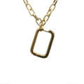 Gold hip hop cuban necklace with green stone pavé carabiner lock pendant on white background - 50cm Gold Chain + Pendant