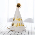 Cappello da festa bianco con scritta dorata Happy Birthday e pois in oro - Bianco a Pois Happy Birthday