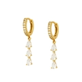 Elegantes pendientes de aro chapados en oro con tres circonitas en forma de gota - Dorado