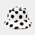 Dettaglio del cappello pescatore a pois in morbido peluche con texture in eco-pelliccia - Bianco / M (56-58cm)