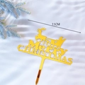 Golden mirror acrylic Merry Christmas cake topper featuring Santa Claus and reindeer design - Standard Spec / Style B Gold Reindeer Merry Christmas