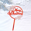Red acrylic Merry Christmas cake topper with snowflake patterns, 10.5cm width variant - Standard Spec / Double Layer Red Snowflake Merry Christmas