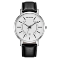 Minimalist quartz watch for men with silver case, white dial, and black leather strap - White Dial Silver Case Black Strap