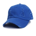Distressed royal blue baseball cap with vintage worn-out holes and raw canvas edges - Adjustable / Sapphire Blue