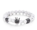 White marble bead bracelet set featuring a black pave crown and stone spacers - Single White Turquoise Black Crown (7)