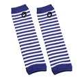 Blue and white striped knit arm warmers with thumb holes for a sporty look - Royal Blue White Striped