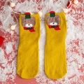 Festive yellow cotton crew socks with 3D teddy bear wearing Christmas hat and scarf - One Size / Standard / Yellow Bear