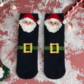 Christmas socks with 3D Santa Claus design on a festive black cotton background - One Size / Standard / Santa with Belt