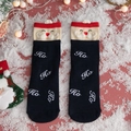 Calze natalizie nere con scritte Ho e design 3D di Babbo Natale per un look festivo unico - Taglia unica / Standard / Ho Babbo Natale-Nero