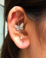 Elegant silver butterfly crawler earring with sparkling zircon stone on ear cartilage - Butterfly Zirconia Long Needle Style (8299)