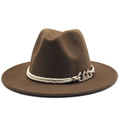 Détail du chapeau en laine marron café avec cordelette dorée et boucle de chaîne en métal - M (56-58cm) / Kaki