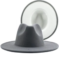 Two-tone wool fedora hat in dark grey and white with wide brim and classic jazz style - M (56-58cm) / Light Grey + White