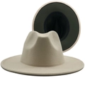 Cappello fedora in feltro di lana bicolore crema e verde oliva a tesa larga piatta - M (56-58cm) / Crema + Verde Militare
