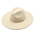 Classic wool felt jazz fedora hat with a wide brim and ribbon bow for men and women - M(56-58cm) / Beige