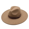 Classic camel wool fedora hat with wide brim and brown grosgrain ribbon for men and women - M(56-58cm) / Deep Purple Grey