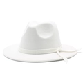 Classic white wide brim wool fedora hat with matching ribbon bow for men and women - M (56-58cm) / White