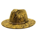 Chapeau fedora en laine à large bord avec imprimé serpent jaune et noir audacieux - M (56-58cm) / Jaune