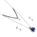Titanium steel double-layer necklace and stud earrings set with blue faceted gemstone - Sky Blue Style(KS136452-Z)