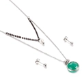 Double-layer silver necklace with green pendant and pearl with matching stud earrings - Bright Green Style(KS136457-Z)