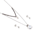 Silver jewelry set featuring a layered necklace with clear pendant and pearl bead earrings - Simple Clear Style(KS136458-Z)