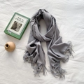 Classic solid grey cashmere-like scarf with fringe on a minimalist background - Light Gray