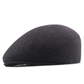 Classic dark grey wool blend flat cap for men featuring premium warm textured fabric - 58cm / Black