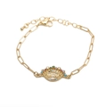Gold MOM paperclip bracelet with colorful pave crystals and adjustable chain - MOM-B/Gold Paperclip Chain