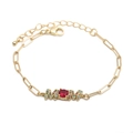 Gold MOM Cuban chain bracelet with multi-color stones and a central red gem for men - MOM-A/Gold with Multicolor Stones