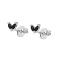 Macro shot of S925 sterling silver stamp on V-shaped black marquise stud earrings - Black Silver